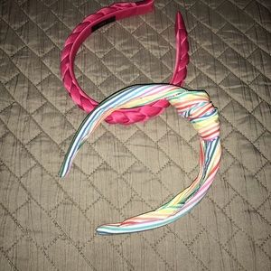 Set of two J Crew top knot headbands. NWOT, Bright pink and rainbow seersucker